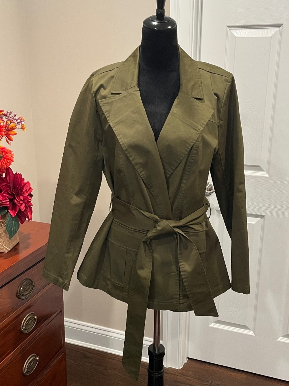Eloquii Army Green Peplum Belted Blazer Trench Coat 14 - Picture 1 of 11